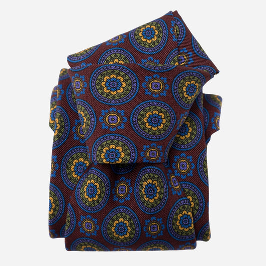 La Vigna - Printed Wool & Silk Tie - Burgundy - Solstik