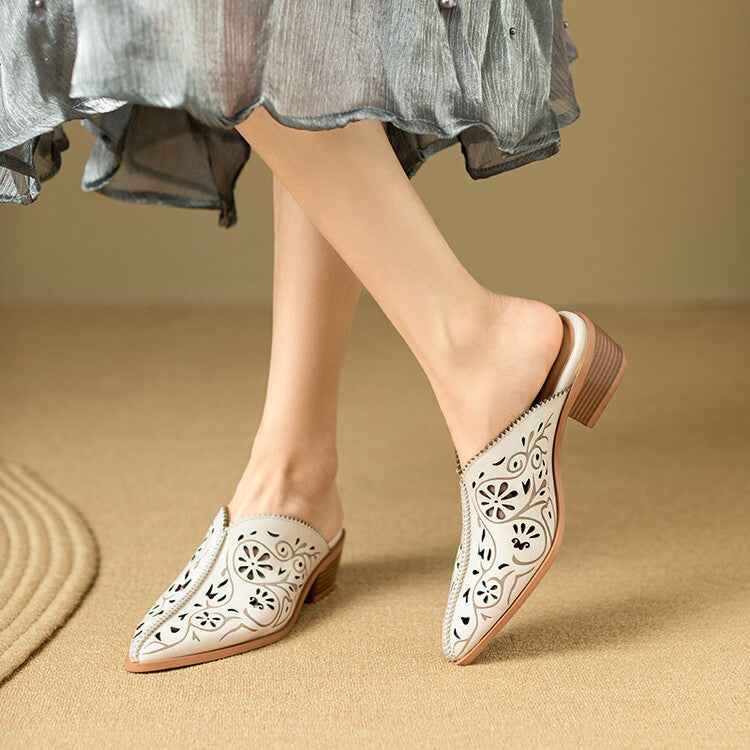 Top Layer Cowhide High Heel Non-slip Closed-toe Slippers