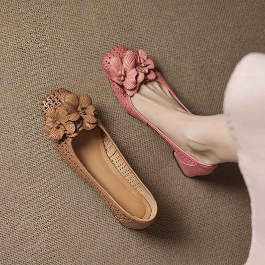 Authentic Leather Weave Cool Pumps Hollow Pumps Large Size Women's Shoes
