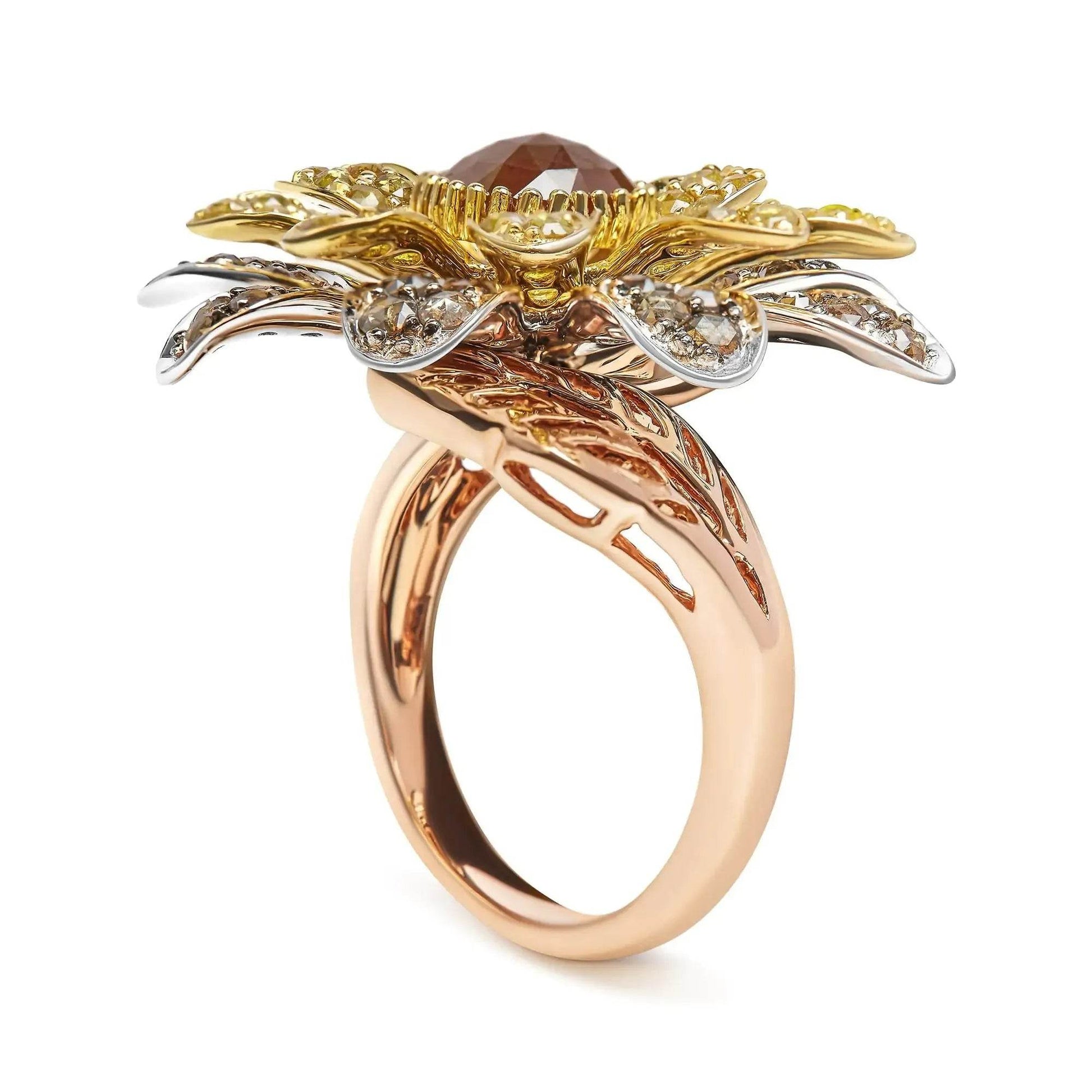 14K Tri-Tone Diamond Floral Cocktail Ring - Size 7 - Solstik