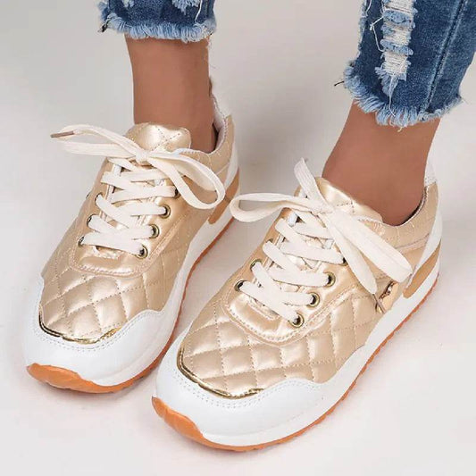 Women's Quilted Pattern Lace-Up Casual Sneakers - Solstik