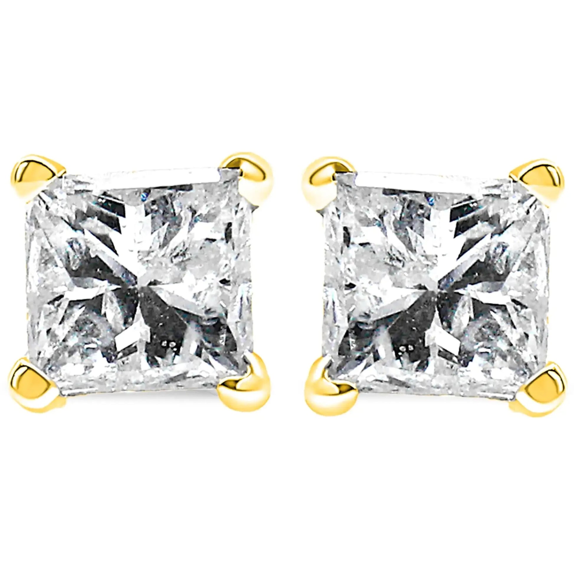 10K Yellow Gold Princess Diamond Solitaire Earrings - Solstik