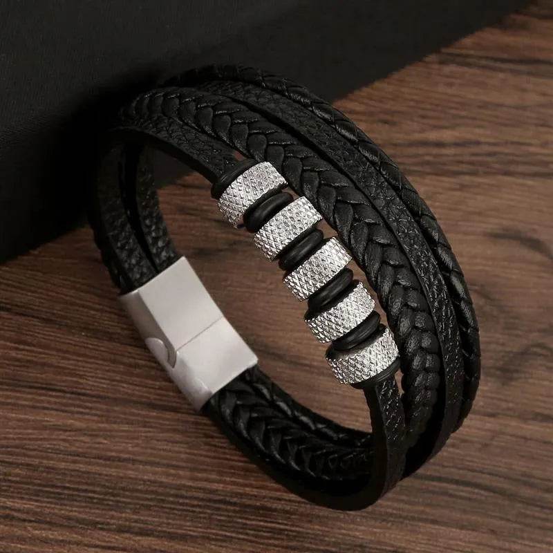 Men's Black Leather Bracelet - Solstik