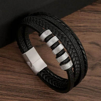 Men's Black Leather Bracelet - Solstik