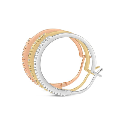 14K Three-Tone Gold Diamond Trio Hoop Earrings - 22 MM - Solstik