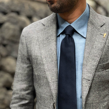 Cavour - Dark Navy Silk Grenadine Tie - Solstik