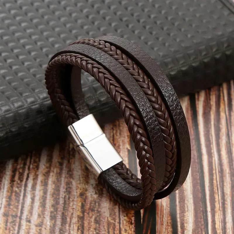 Men's Black Leather Bracelet - Solstik