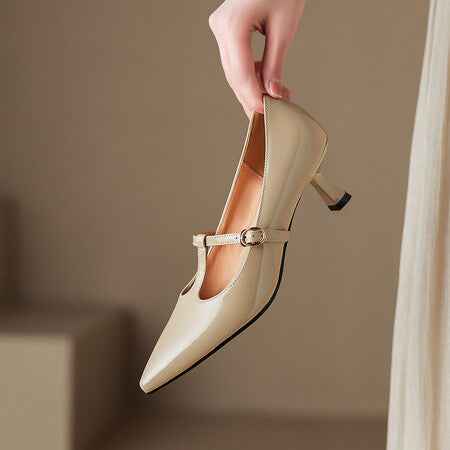 New Spring And Autumn Authentic Leather Square Toe Women's Shoes