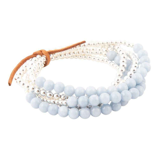 Denim Blue Angelite Silver Bracelet Set