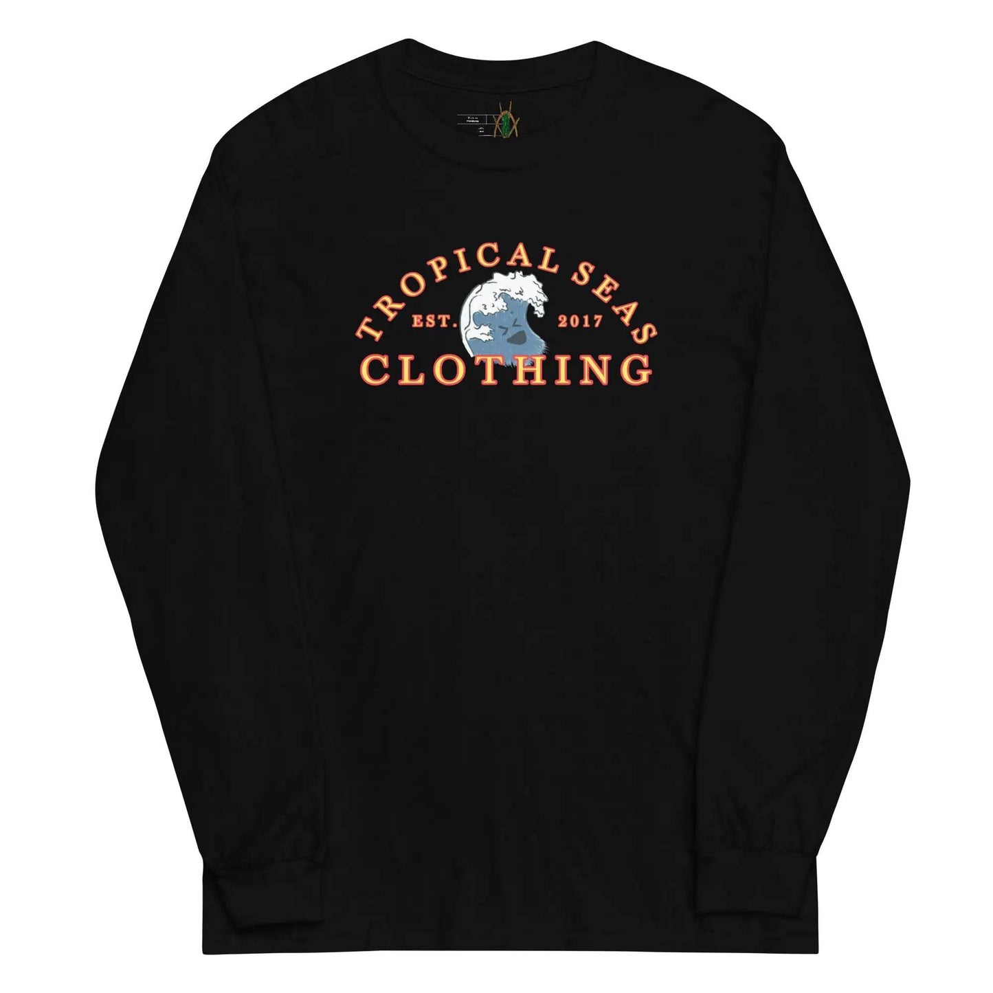Solstik black long sleeve designer men's beachwear shirt with Tropical Seas Clothing graphic