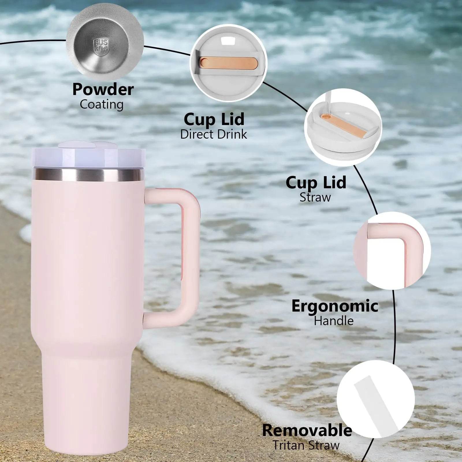 40oz V2 large capacity tumbler, With Handle And Straw Lid, Insulated Reusable Stainless Steel Water Bottles Travel Mug Coffee Cup car cup water cup For Men Women Outdoor Camping Driving, gift - Solstik