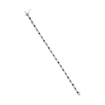 .925 Sterling Silver 1.00 Cttw Treated Black Diamond with 3.00mm Lab Created Pink Ruby 7.25" X-Link Bracelet (Black Color, I2-I3 Clarity) - Solstik
