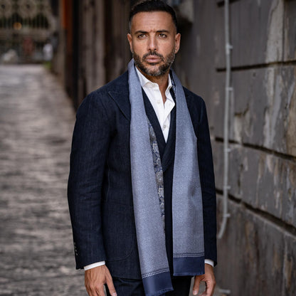 Pasquino - Reversible Silk Scarf - Navy - Solstik