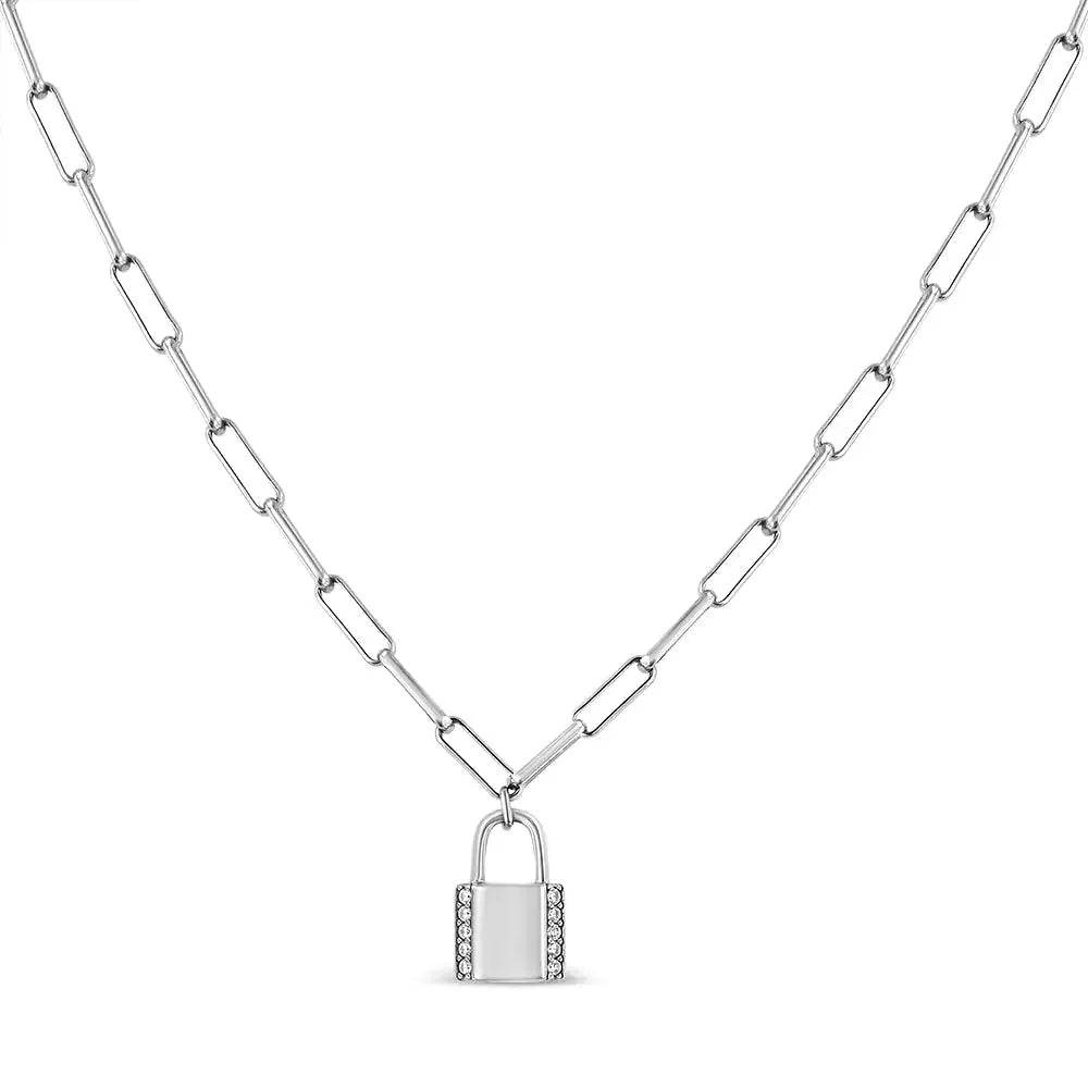 Sterling Silver Diamond Lock Necklace - Solstik