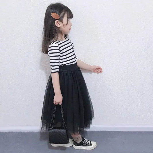 Mom & Me/ Girls' Striped Tee & Black Tutu Combo - Solstik
