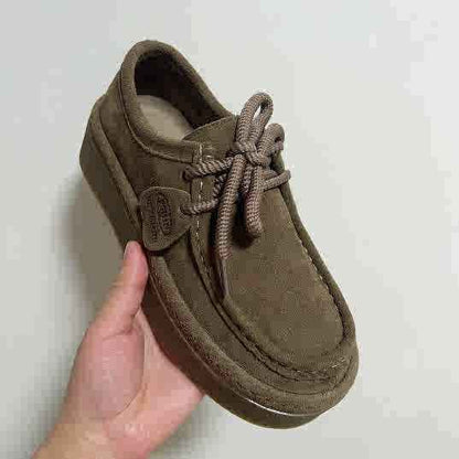 New Thickness Lace Up Casual Retro Authentic Leather British Style Women's Shoes