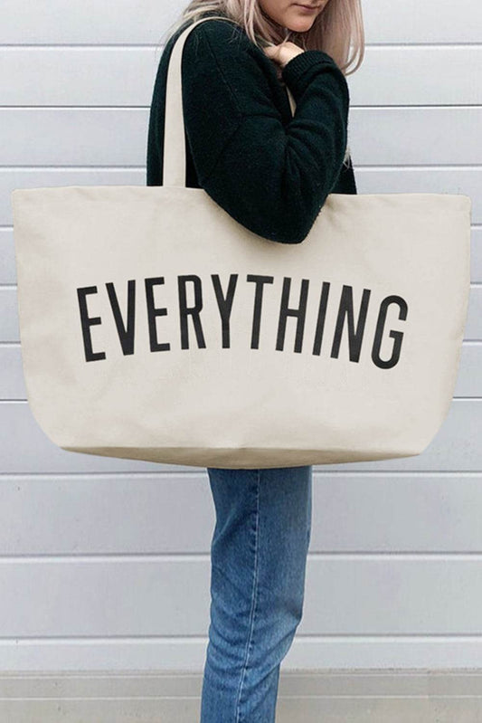 White 73*17*44cm EVERYTHING Letter Print Large Canvas Tote Bag - Solstik