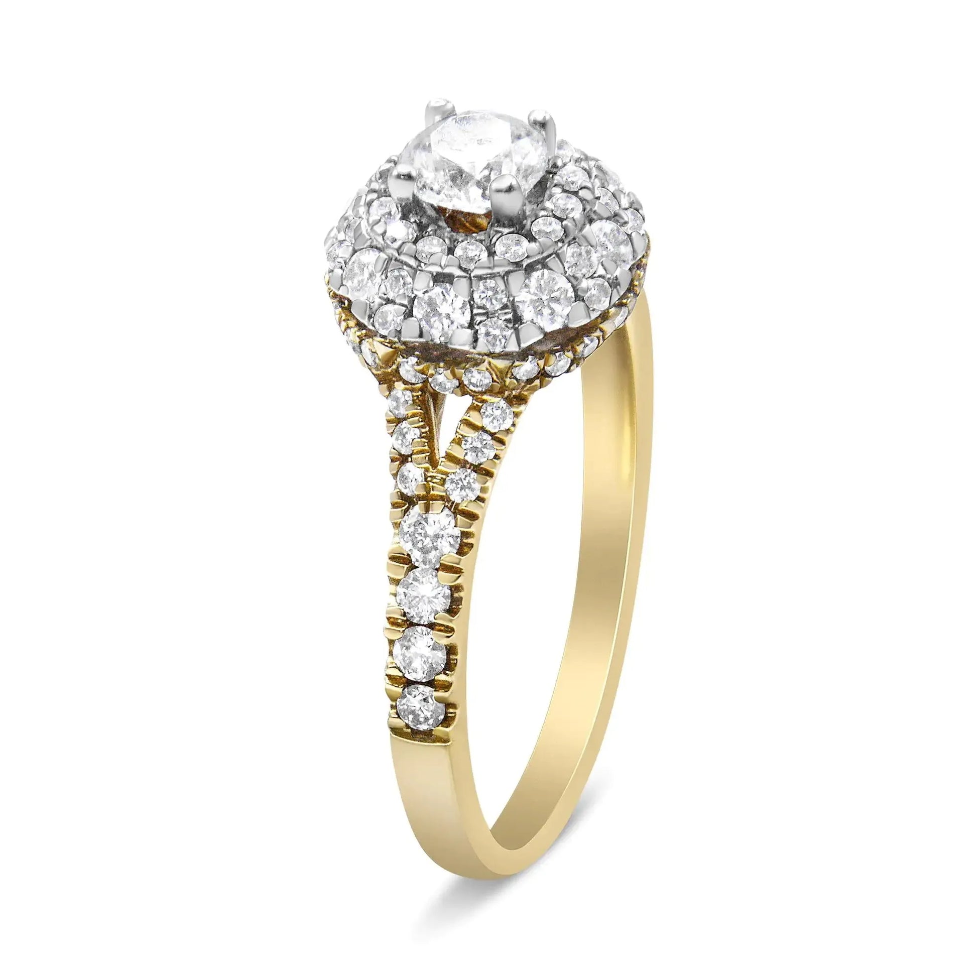 14K Dual Gold 1ct Diamond Halo Engagement Ring - Solstik