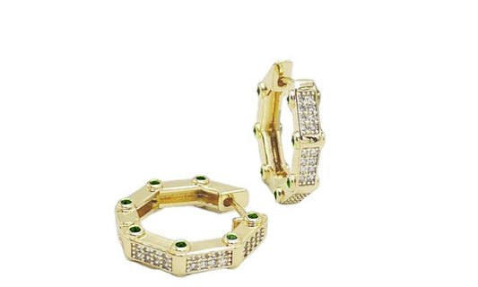 14K Solid Gold Emerald Stone Octagonal Earrings - Solstik