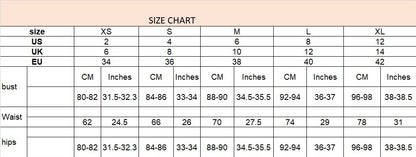 Size chart for Evelyn Belluci women's elegant sequin dress with slit in XS to XL sizes