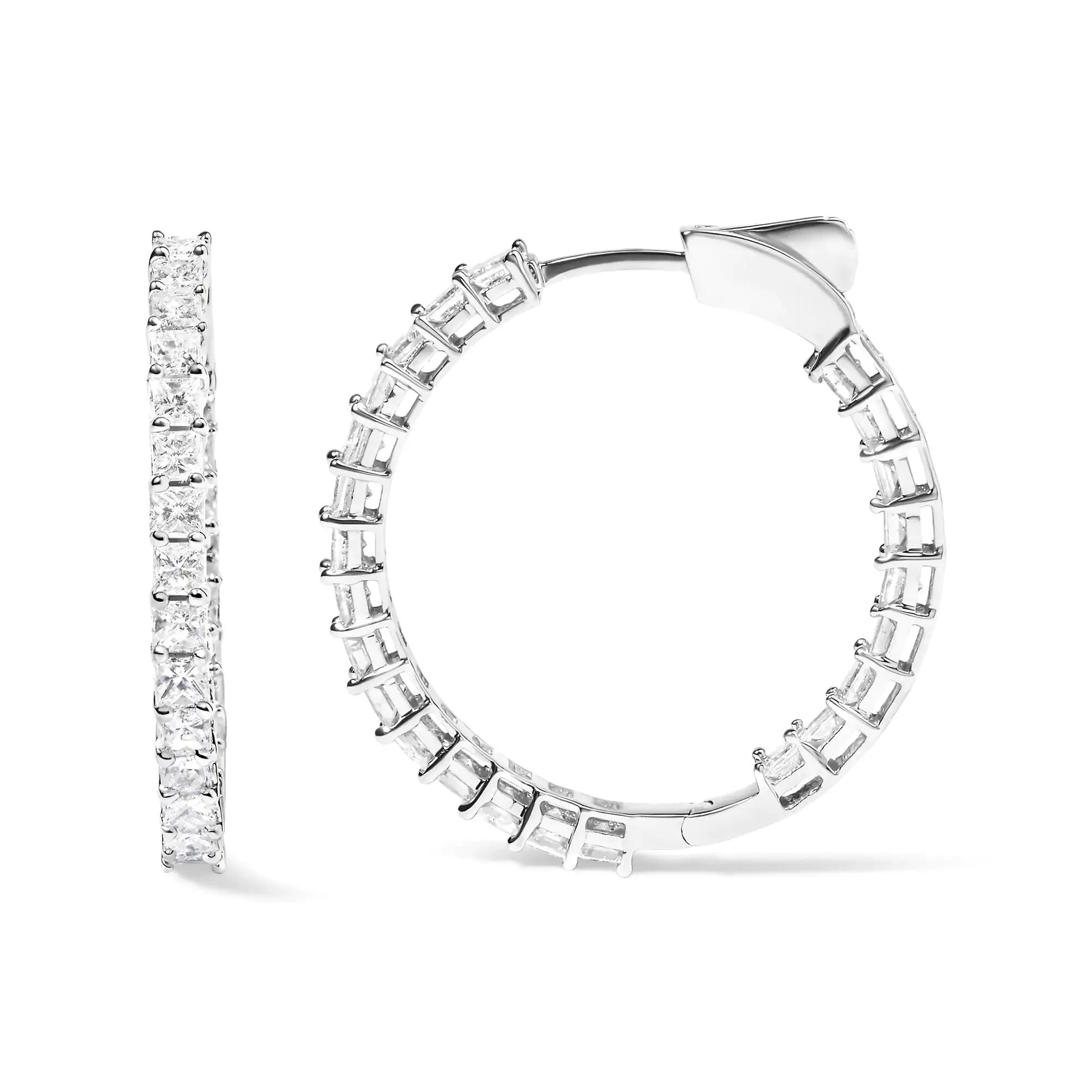 14K Princess Cut Diamond Hoop Earrings - Solstik