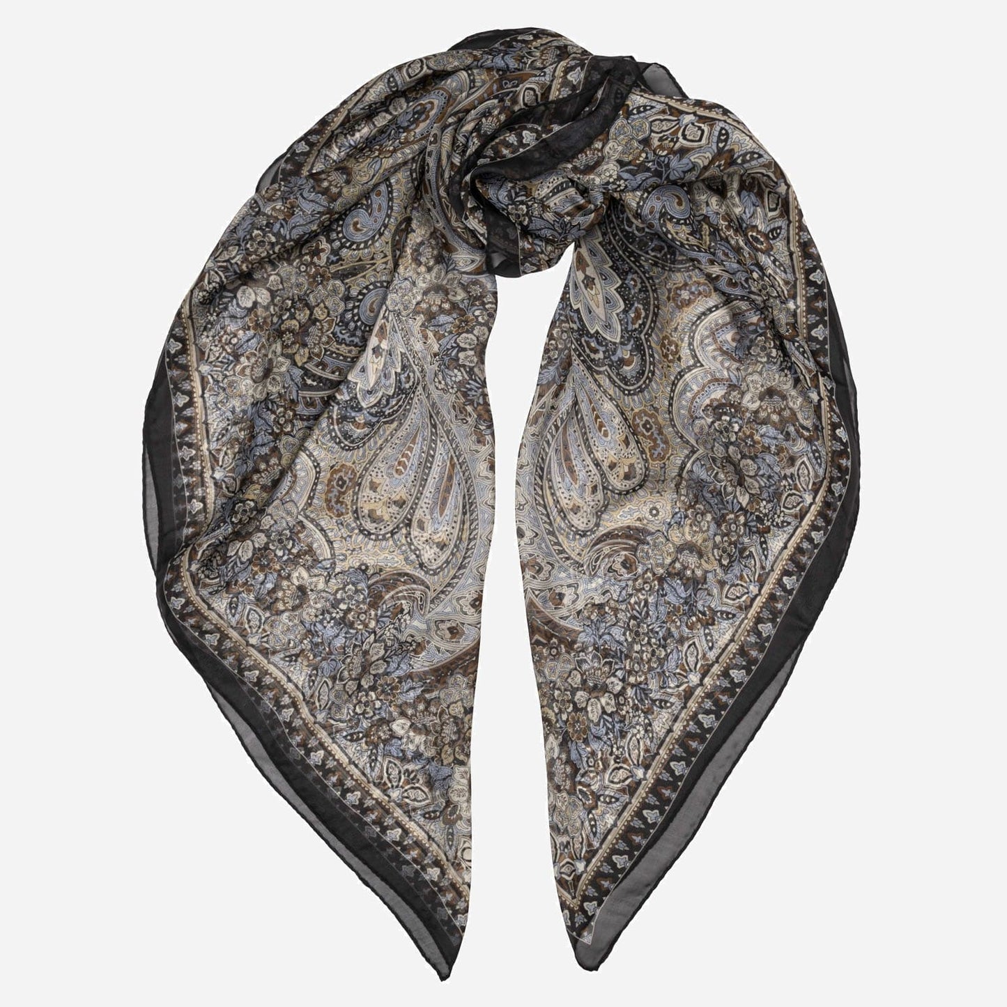 Helena - Silk Scarf Shawl - Brown and Blue - Solstik