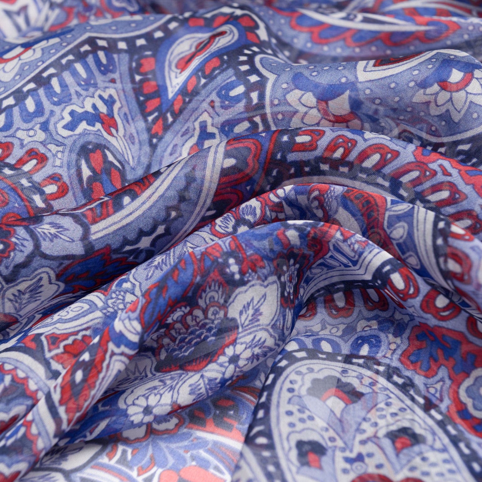 Helena - Silk Scarf Shawl - Red White and Blue - Solstik