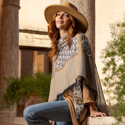 Dafne - Silk Scarf Shawl - Beige & Grey - Solstik