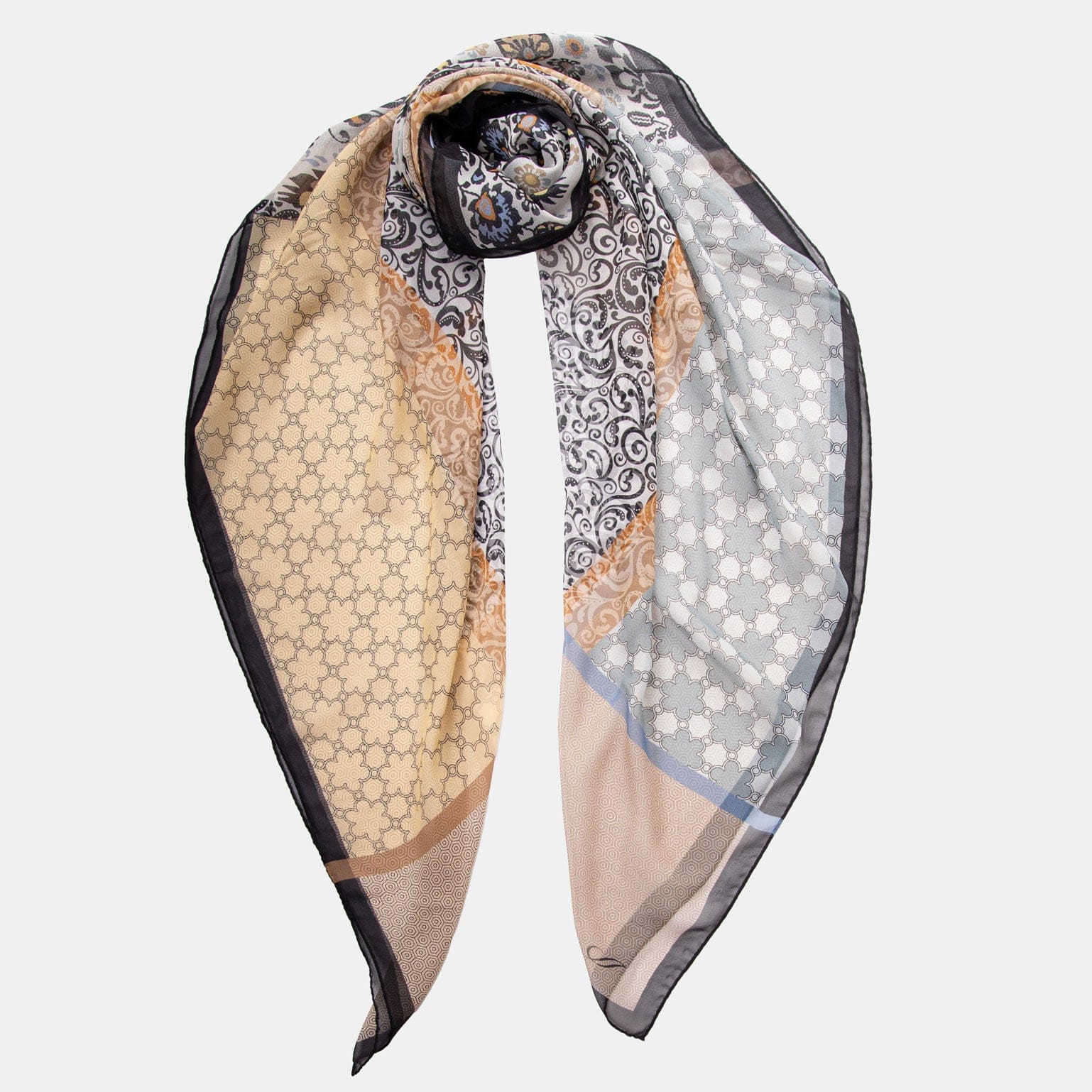 Dafne - Silk Scarf Shawl - Beige & Grey - Solstik