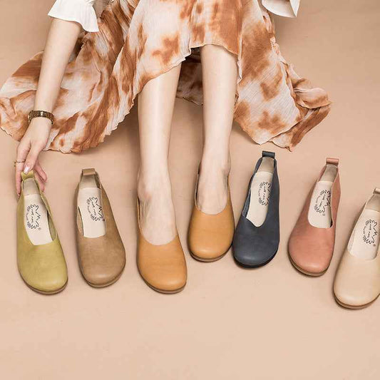 Women's Cowhide Solid Color Slip-on Flat Shoes