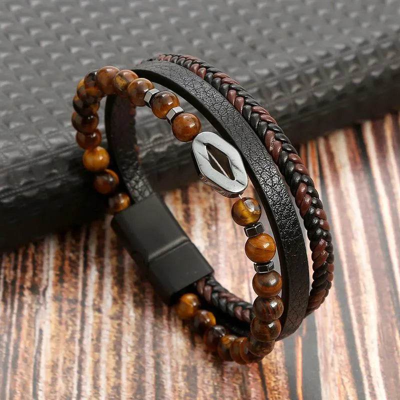 Men's Black Leather Bracelet - Solstik