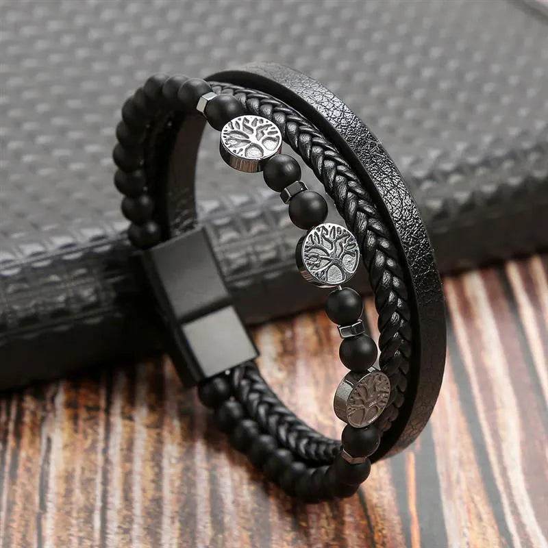 Men's Black Leather Bracelet - Solstik