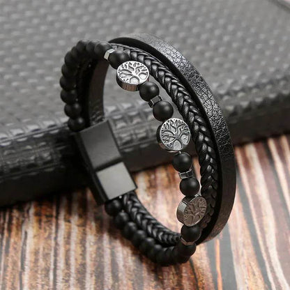 Men's Black Leather Bracelet - Solstik