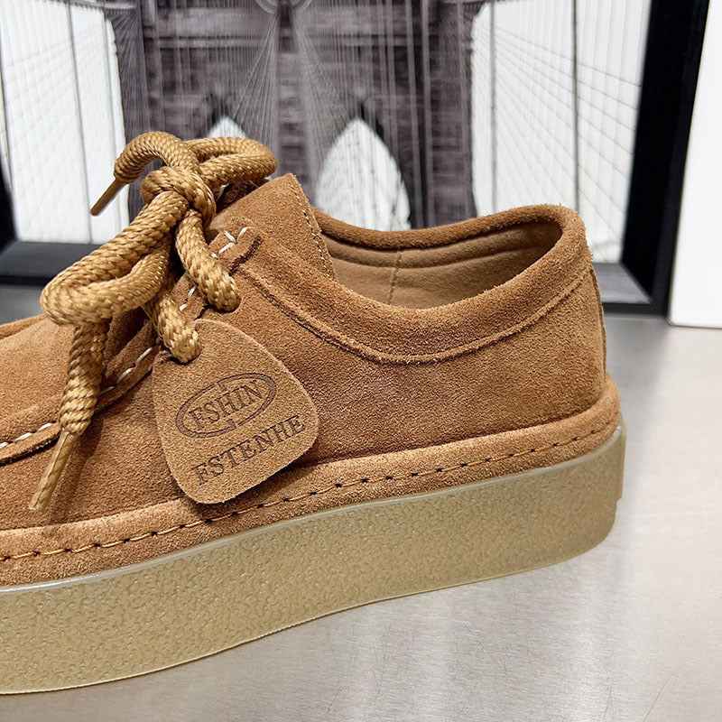 New Thickness Lace Up Casual Retro Authentic Leather British Style Women's Shoes