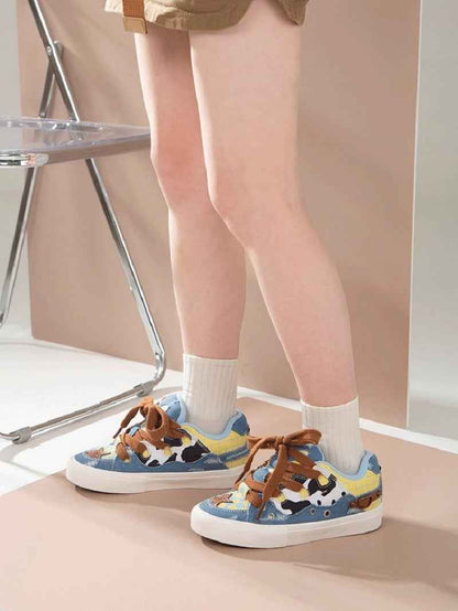 Cow Patterned Denim Canvas Patchwork Board Shoes