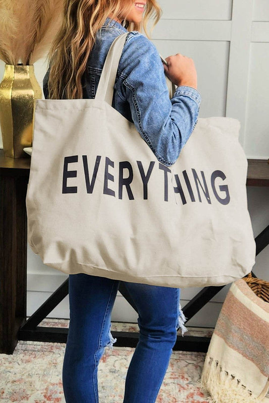 White 73*17*44cm EVERYTHING Letter Print Large Canvas Tote Bag - Solstik