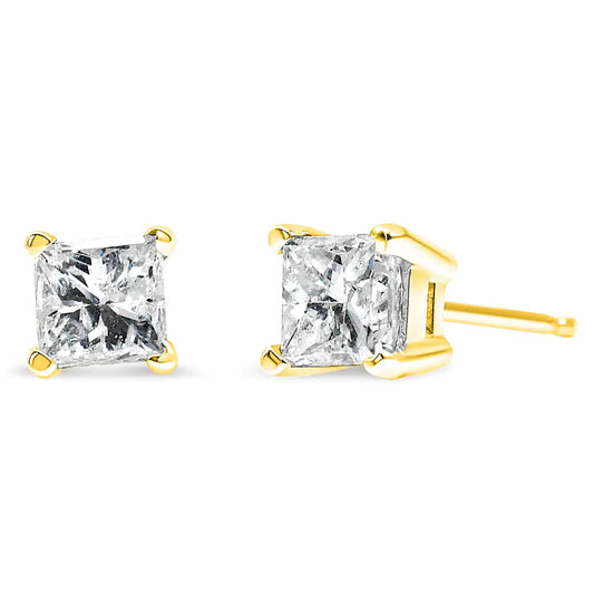 10K Yellow Gold Princess Diamond Solitaire Earrings - Solstik