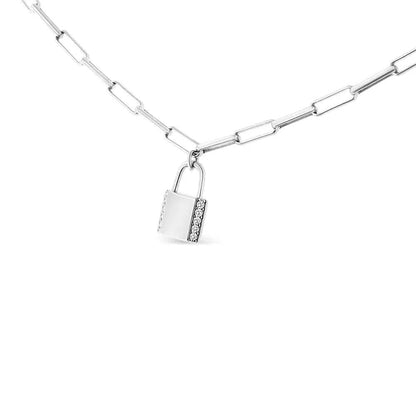 Sterling Silver Diamond Lock Necklace - Solstik