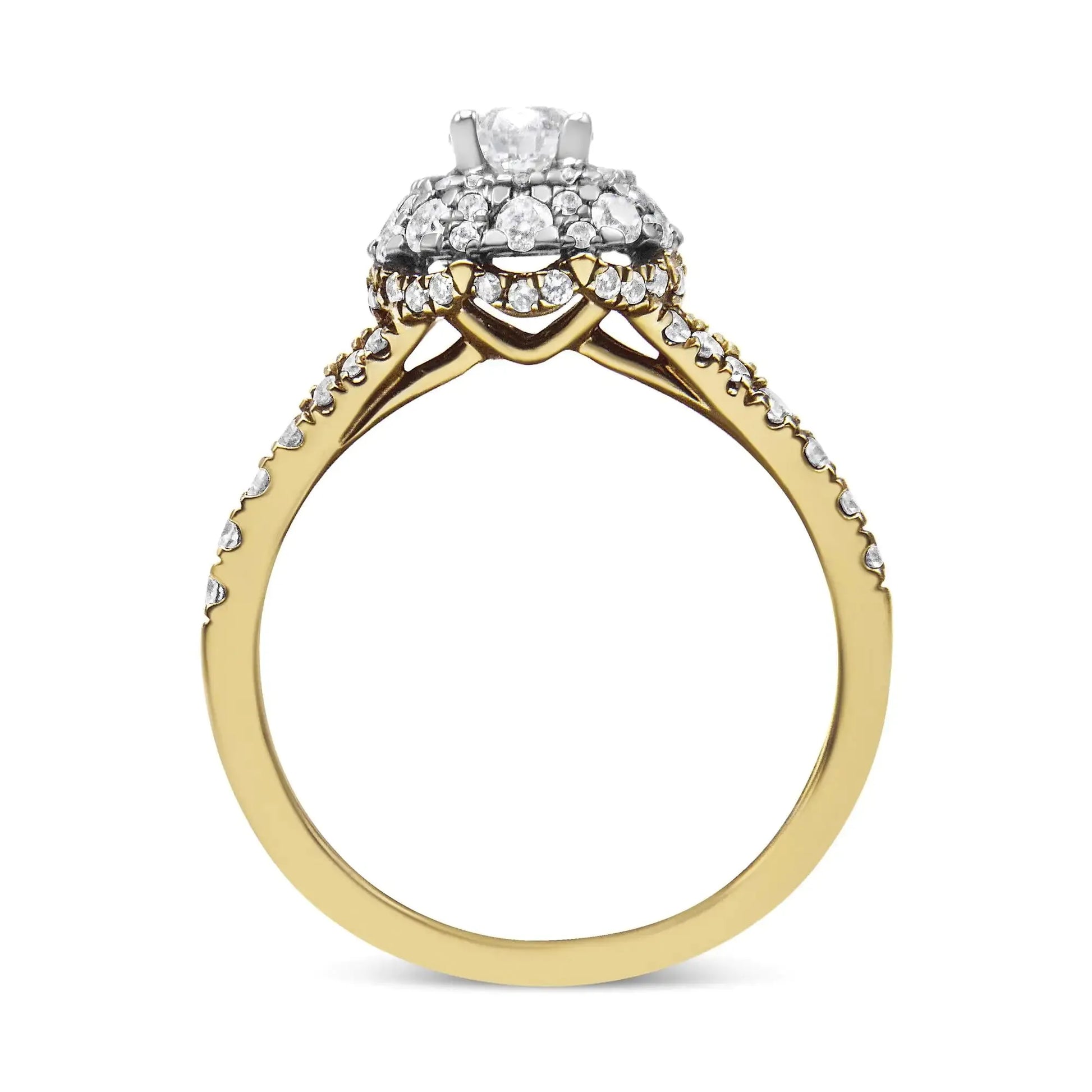 14K Dual Gold 1ct Diamond Halo Engagement Ring - Solstik