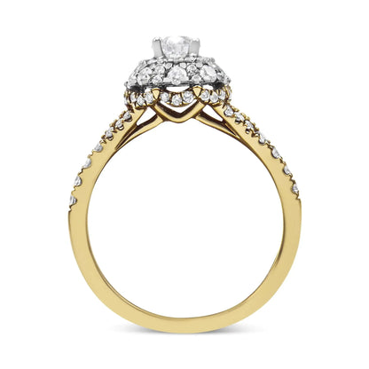 14K Dual Gold 1ct Diamond Halo Engagement Ring - Solstik