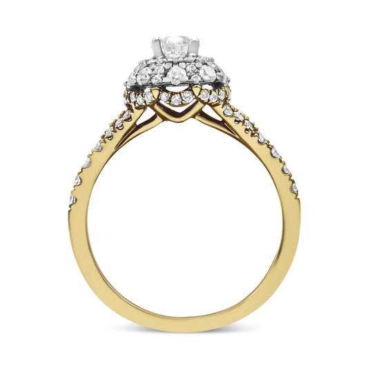 14K Dual Gold 1ct Diamond Halo Engagement Ring - Solstik