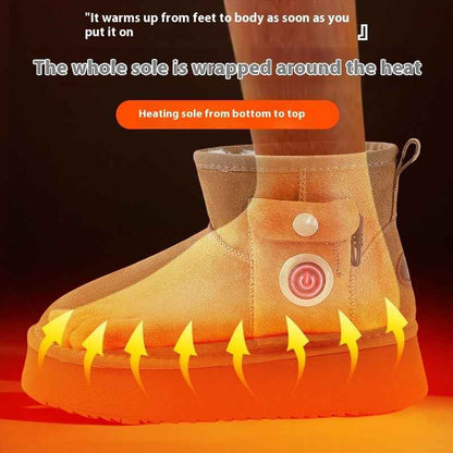 Electrically Warmed Shoes Fleece-lined Warm Leather Cold-proof Men's And Women's Boots