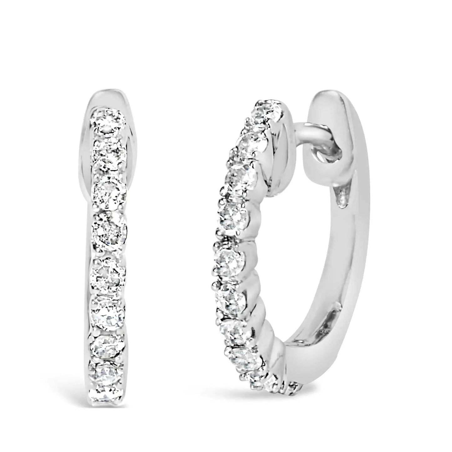 Solstik fine diamond hoop earrings featuring sparkling round diamonds in a polished metal setting