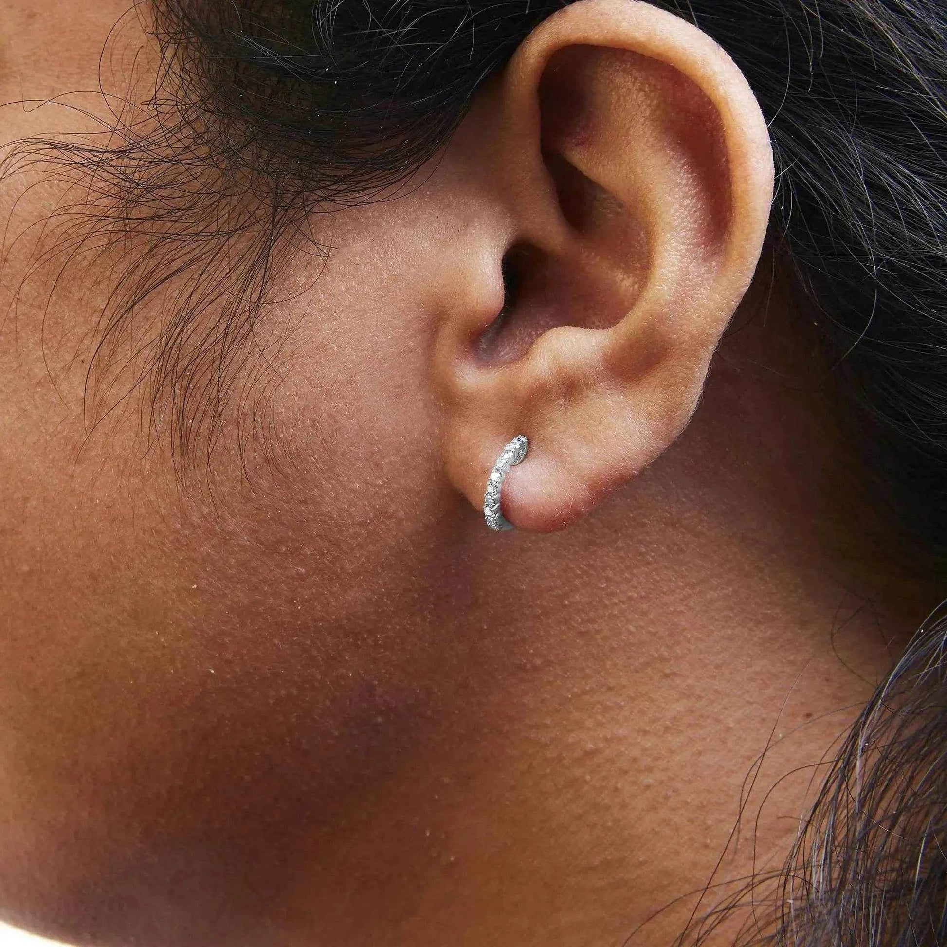 Solstik Fine Diamond Hoop Earrings in Elegant Silver