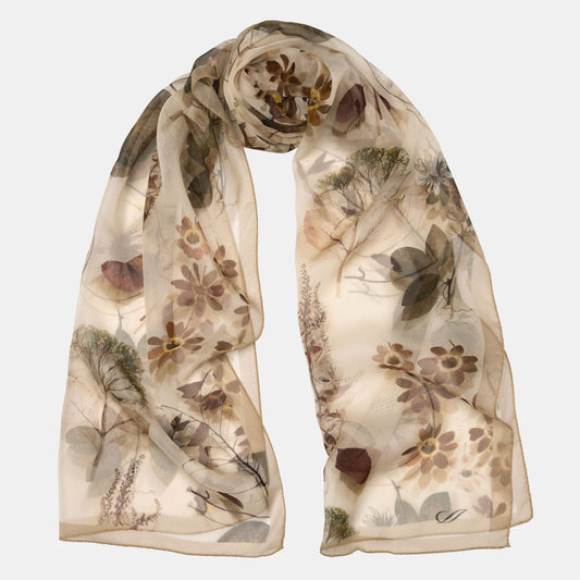 Botanica - Long Silk Scarf - Beige - Solstik