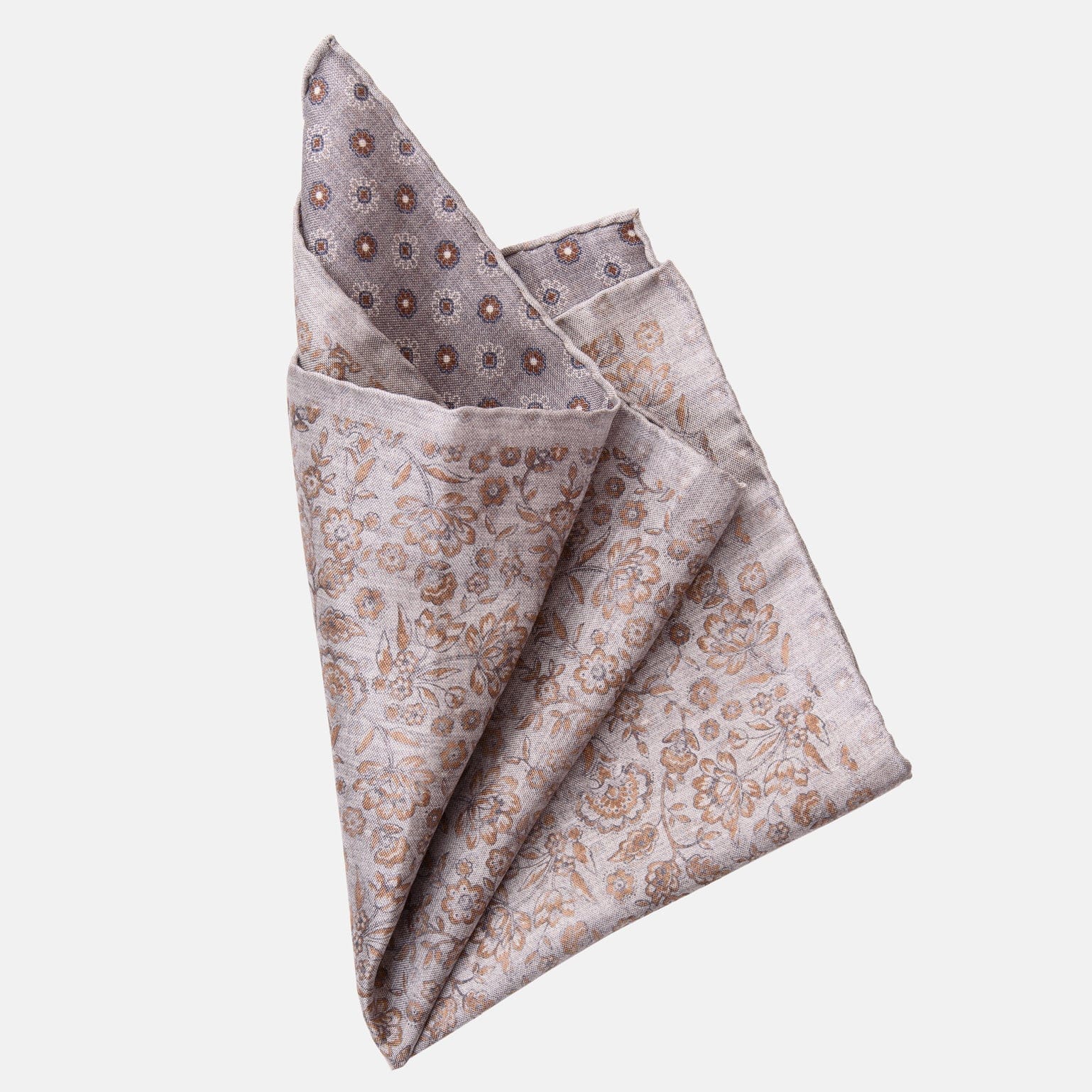 Pascal - Double Sided Silk Pocket Square - Grey & Bronze - Solstik