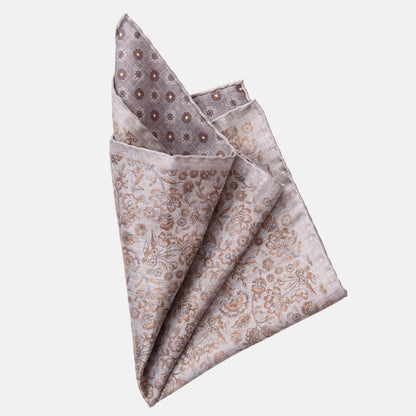 Pascal - Double Sided Silk Pocket Square - Grey & Bronze - Solstik