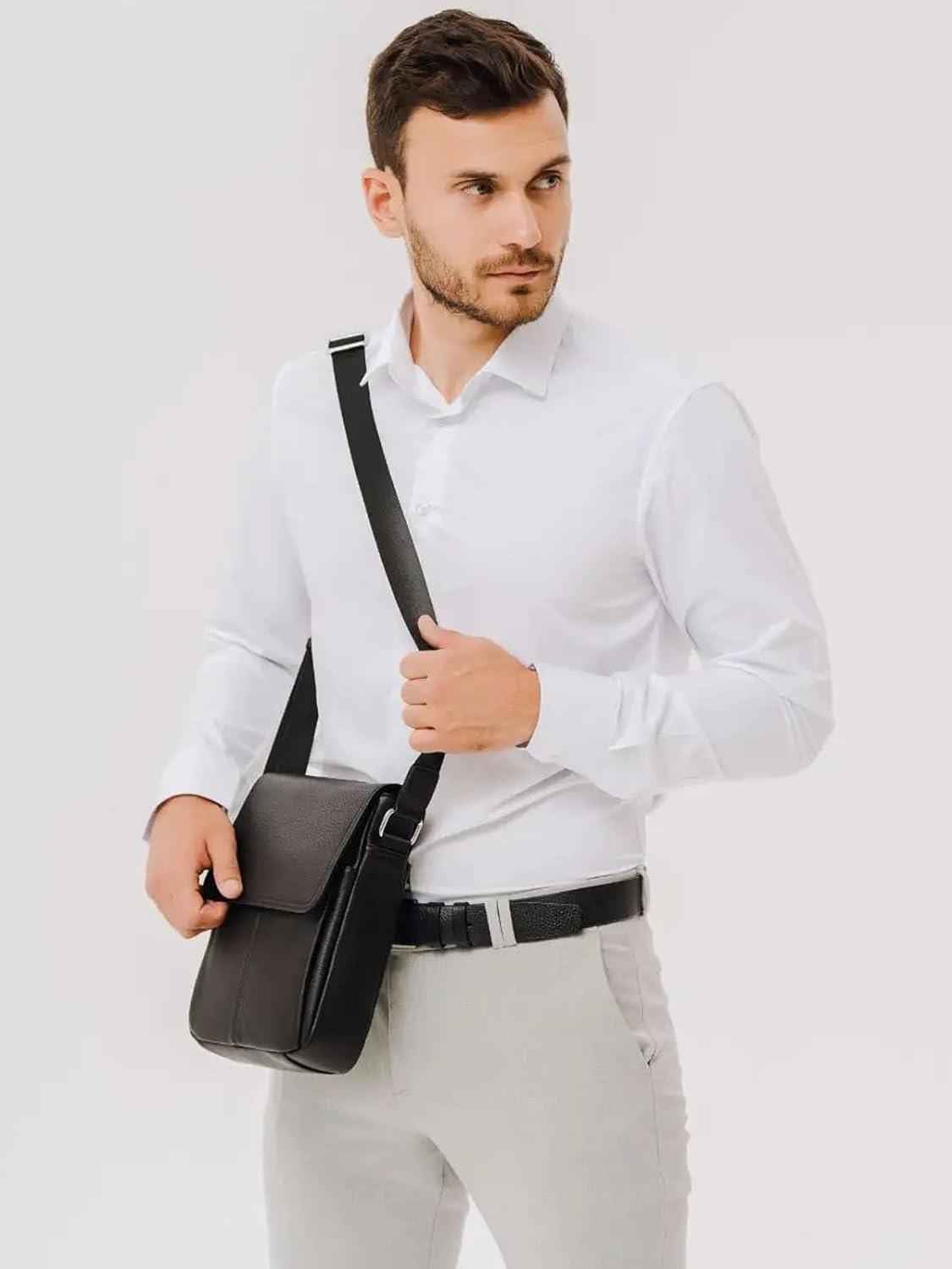 FR Fashion Co. Men's Compact Genuine Leather Crossbody Bag