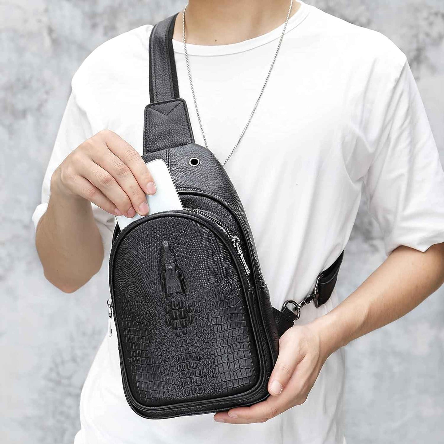FR Fashion Co. Full-Grain Leather Crocodile Bag