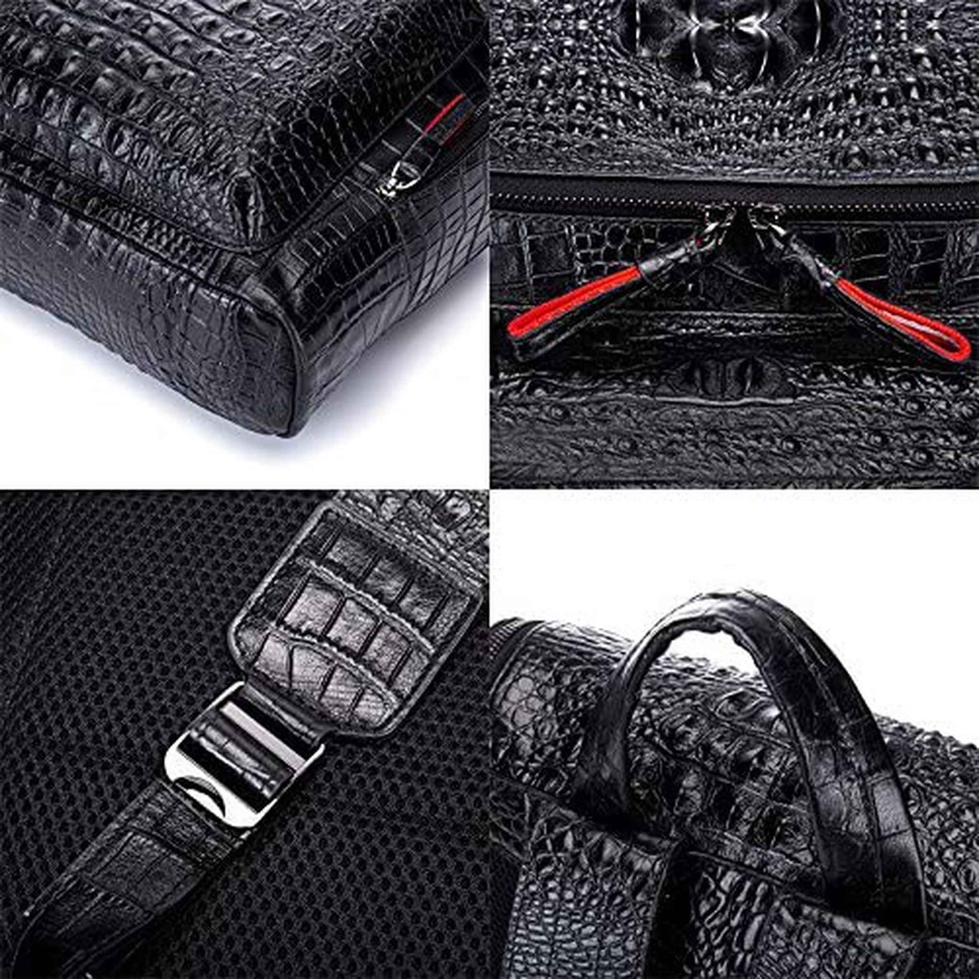 FR Fashion Co. 13" Men's Leather Crocodile Design Backpack